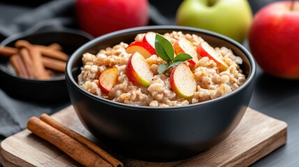 Delicious Bowl of Oats with Fresh Apples and Cinnamon for Breakfast