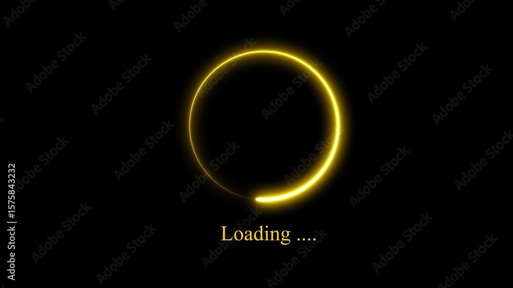 Poster abstract yellow neon circle loading indicator on a dark black background with text