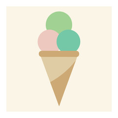 Minimalist Ice Cream Cone with Three Scoops of Different Flavors Illustration