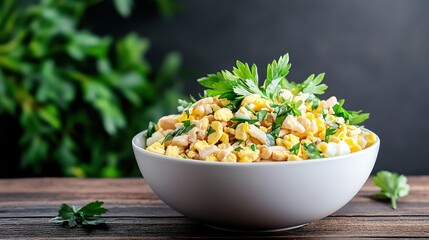 Delicious Bowl of Freshly Prepared Food on Rustic Wooden Table Setting
