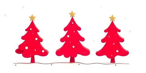 Three stylized Christmas trees, vibrant red, arranged horizontally on a white background. Flat, simple design, cartoonish style, festive, Christmas theme, minimalist aesthetics, vibrant colors.