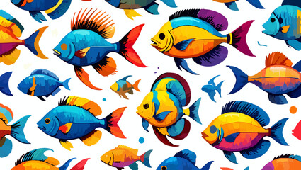 Naklejka premium Colorful Tropical Fish Seamless Pattern Design