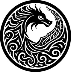 Obraz premium Tribal Dragon Emblem design, vector 