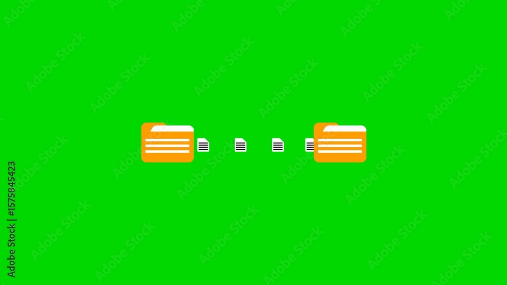 Poster digital file transfer illustration showing folders and documents with a green screen background repr