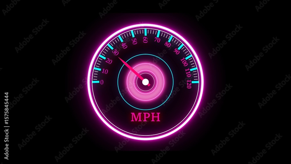 Poster glowing neon speedometer design depicting velocity and motion in a stylish modern digital aesthetic 