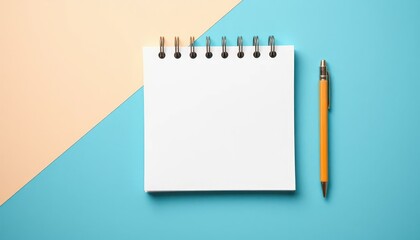 Blank notepad and pen on pastel background (2)