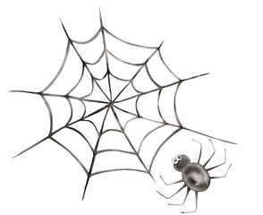 Halloween set of cute black spider web with spider. Hand drawn watercolor illustration for kids. Perfect for decorations, cards, and crafts to celebrate the spooky season with a fun and friendly touch