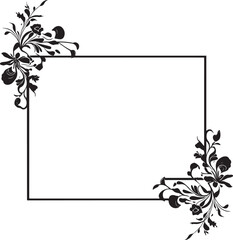 Vector art of black floral corner accents on a rectangular frame isolated on transparent background