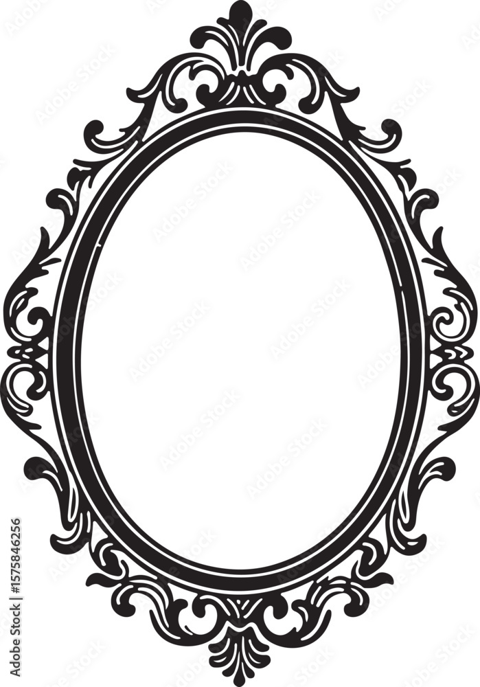 Poster vector art of ornate oval frame with vintage scrollwork isolated on transparent background