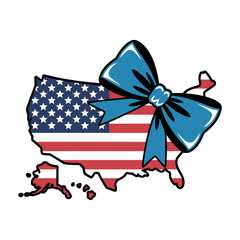 USA Map with American Flag and Blue Bow Illustration