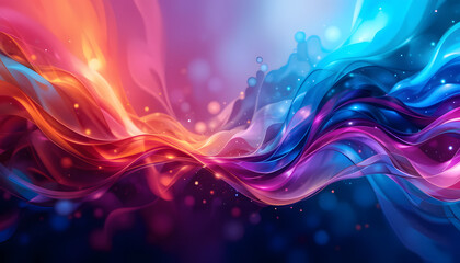 Flowing Waves of Multicolored Light with Particles – Abstract Concept Representing Fluid Energy, Chromatic Movement, and Cosmic Expression