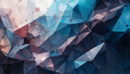 Abstract Polygonal Pattern with Blue and Purple Transparent Triangles – Conceptual Geometric Artwork Representing Visual Depth, Low-Poly Elegance, and Digital Clarity