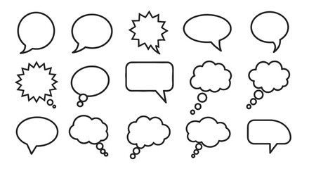 Set of speech bubbles and thought clouds in different shapes. Communication, expression, dialogue, message
