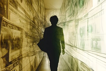 Businessman Walking Through Financial Pressure Corridor