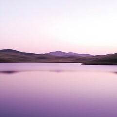 Fototapeta premium Serene Purple Sunset Lake and Mountain Landscape