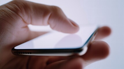 Un pouce sur un écran tactile de smartphone connecté, addiction aux écrans et scroll sur les réseaux