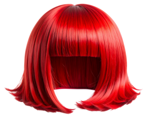 Bold Red Bob Wig with Blunt Bangs, Costume and Party Accessory, Isolated PNG (2)