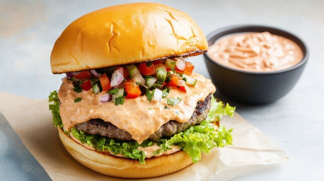 Delicious Hamburger Served with Generous Portion of Creamy Cole Slaw - Powered by Adobe