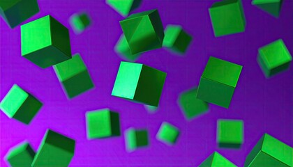 Obraz premium Floating green cubes on purple background