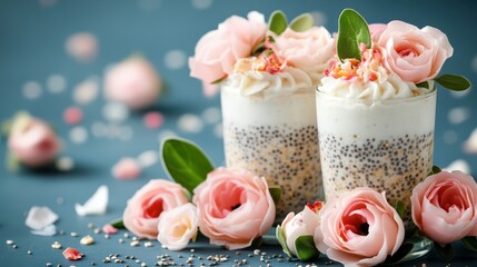 Refreshing Chia Seed Drinks in Glasses with Tropical Fruit Garnishes