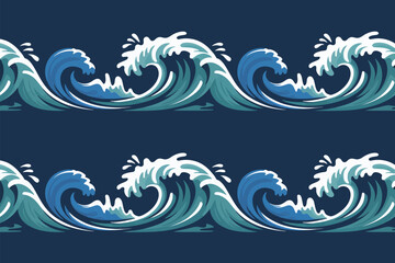 Fototapeta premium Ocean waves create a vibrant and repeating pattern, perfect for coastal design and artistic background projects with its stylized marine aesthetic.
