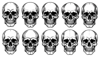 Set of 12 detailed skull portraits
