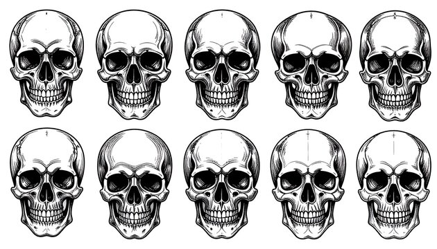 Set of 12 detailed skull portraits
