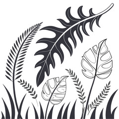 Obraz premium Elegant Monochrome Tropical Leaf Illustration Botanical Art Print Design