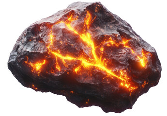 Cracked rock is covered with glowing lava seams on a transparent background.
