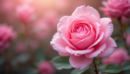 Fully Bloomed Pink Rose with Soft Background – Floral Macro Representing Romantic Elegance, Emotional Bloom, and Natural Harmony