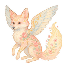 PNG Whimsical fox with floral wings.