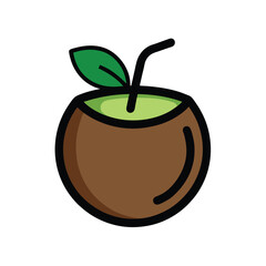 Stylized Coconut Drink with Straw and Leaf Isolated on White Background