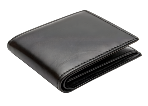 Closed minimal leather wallet in simple modern style isolated on transparent background