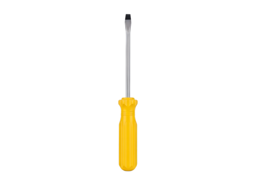 Flathead screwdriver with yellow handle isolated on transparent background