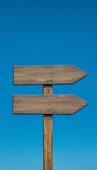 Brown blank wooden sign arrow for directional way, street guide information
