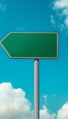 Blank green board sign arrow direction way information with blue sky