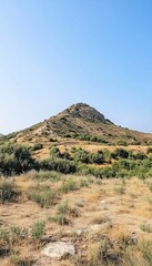Hill mountain and blue sky, nature environment story background