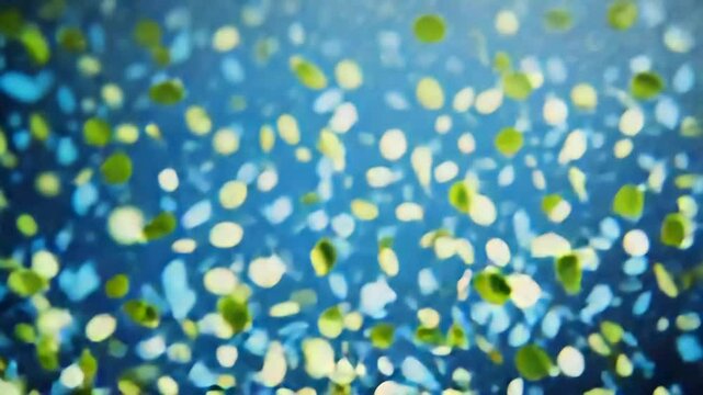 Blue and green confetti falling on a festive blue background