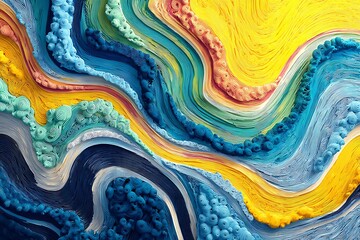 Abstract Swirling Landscape in Vibrant Blues and Yellows