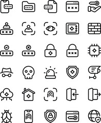 Fototapeta premium Vector Cyber Security & Data Protection Icons: Essential Symbols for Digital Safety and Network Security.