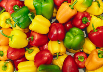 Food background, Colorful green , red and yellow peppers paprika background