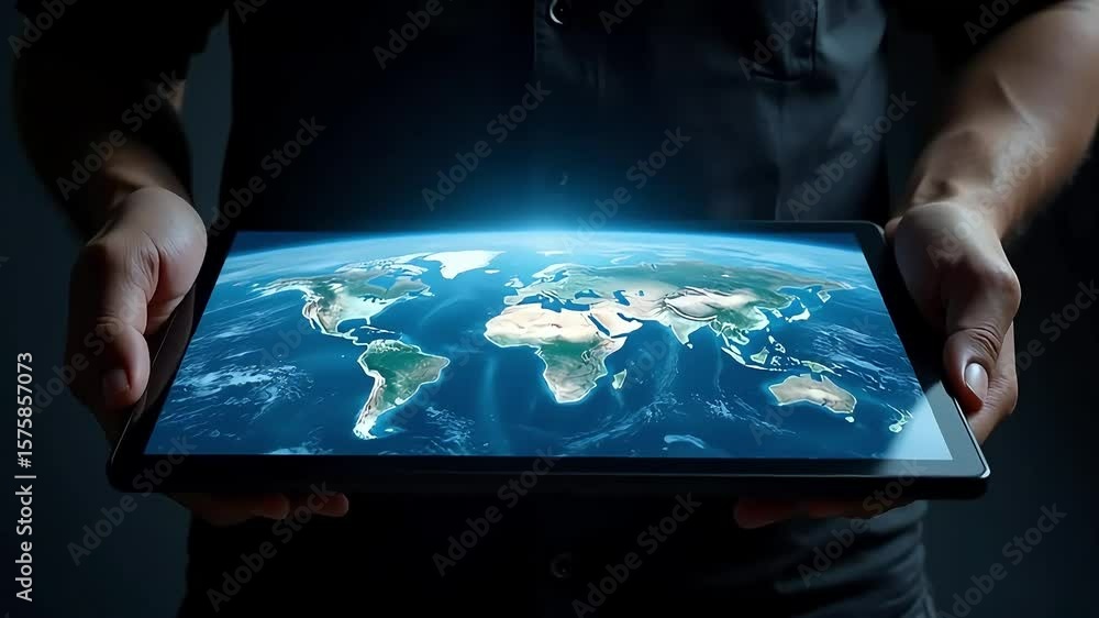 Poster earth globe on tablet technology for global business digital world map connection network 100