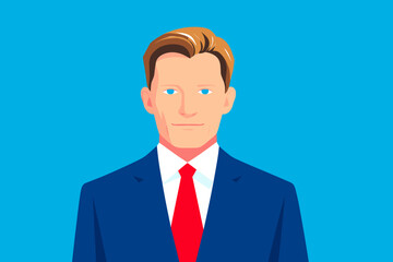 man in a blue business suit with a red tie. vector illustration