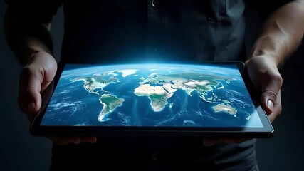 Earth globe on tablet technology for global business digital world map connection network 100 - Powered by Adobe