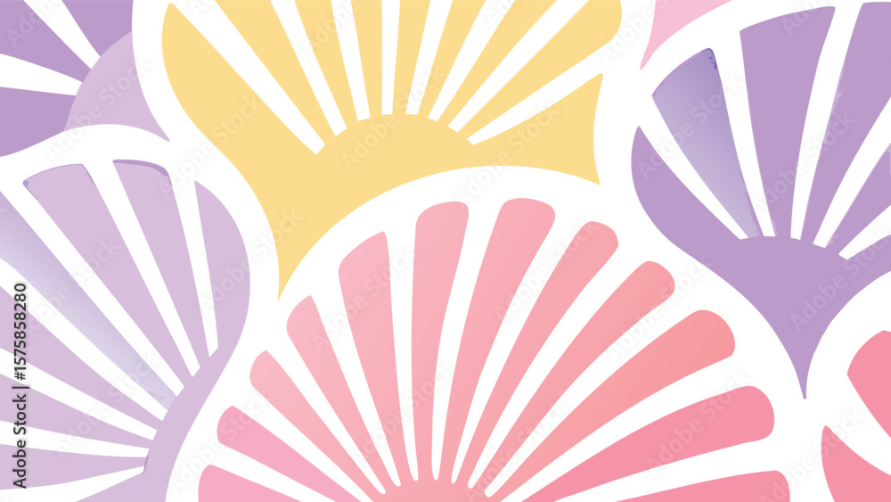 Aufkleber pastel colored fan shapes with white accents in an overlapping pattern creating a light background