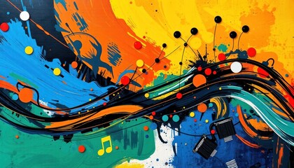 Obraz premium Abstract vibrant paint swirls and music notes