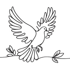 Obraz premium Graceful dove with olive branch presented in a minimalist line art style perfect for spirituality themes and elegant logo designs.