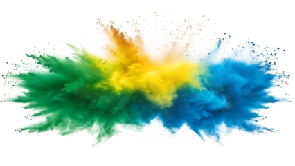 Vibrant Color Explosion Abstract Art Background with Green, Yellow, and Blue Powder Burst