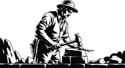 Obraz premium Stonecutter or blacksmith vector. Stonecutter man vector.