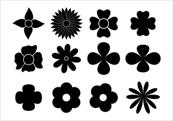 Black Flower Silhouette Icon Set on White Background &ndash; Abstract Floral Vector Collection.